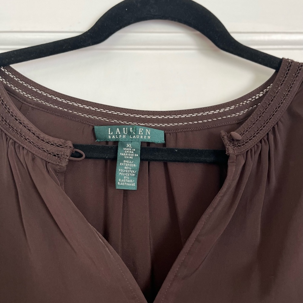 Ralph Lauren women’s chocolate brown silky blouse size extra large - Picture 2 of 7